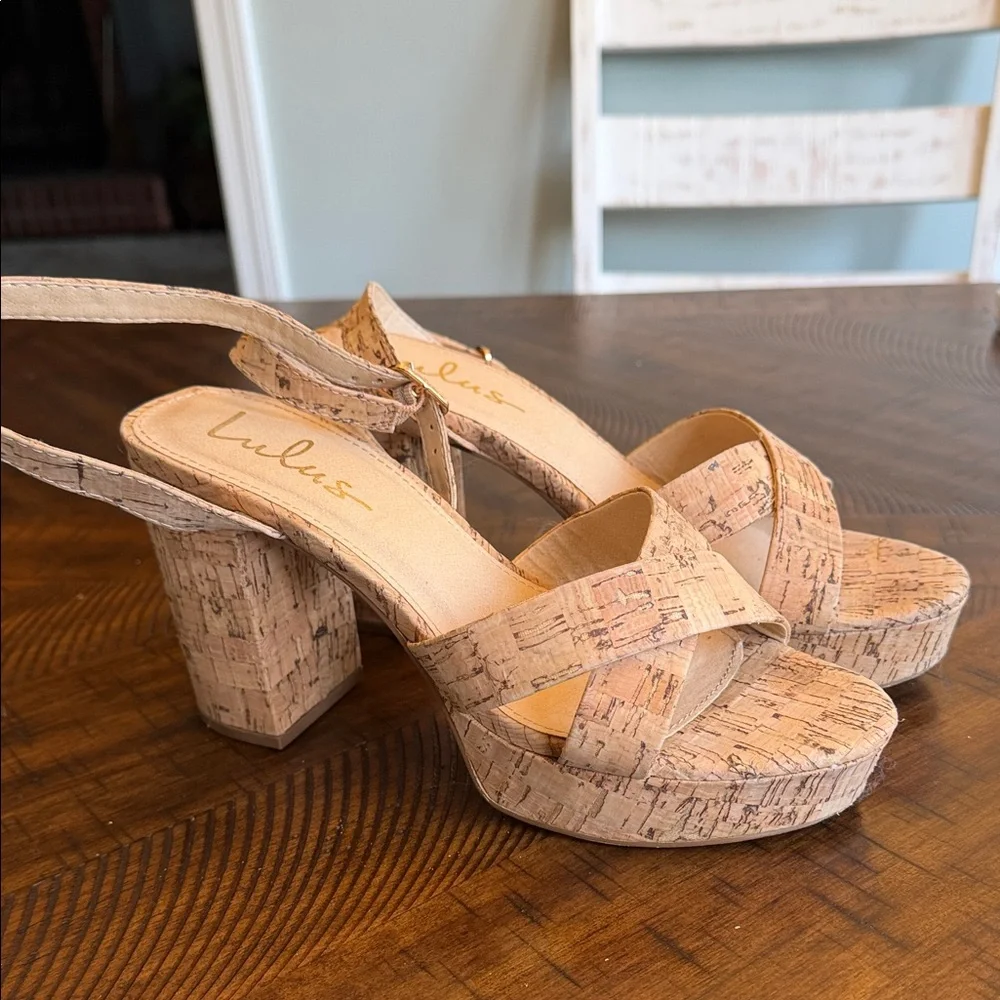 Lulu's Cork Platform Sandals in Tan - Picture 2 of 5